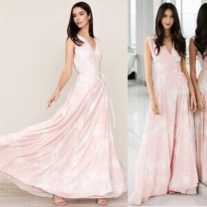 Yumi Kim Bridesmaid Sashay Away Wrap Maxi Floral Pink Sleeveless Dress Small